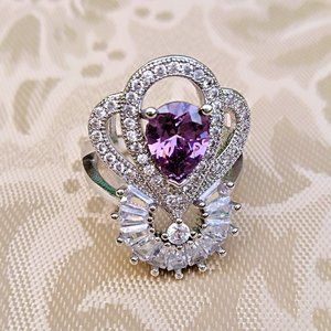 Women Ring Silver Sapphire Tanzanite Square Crossi